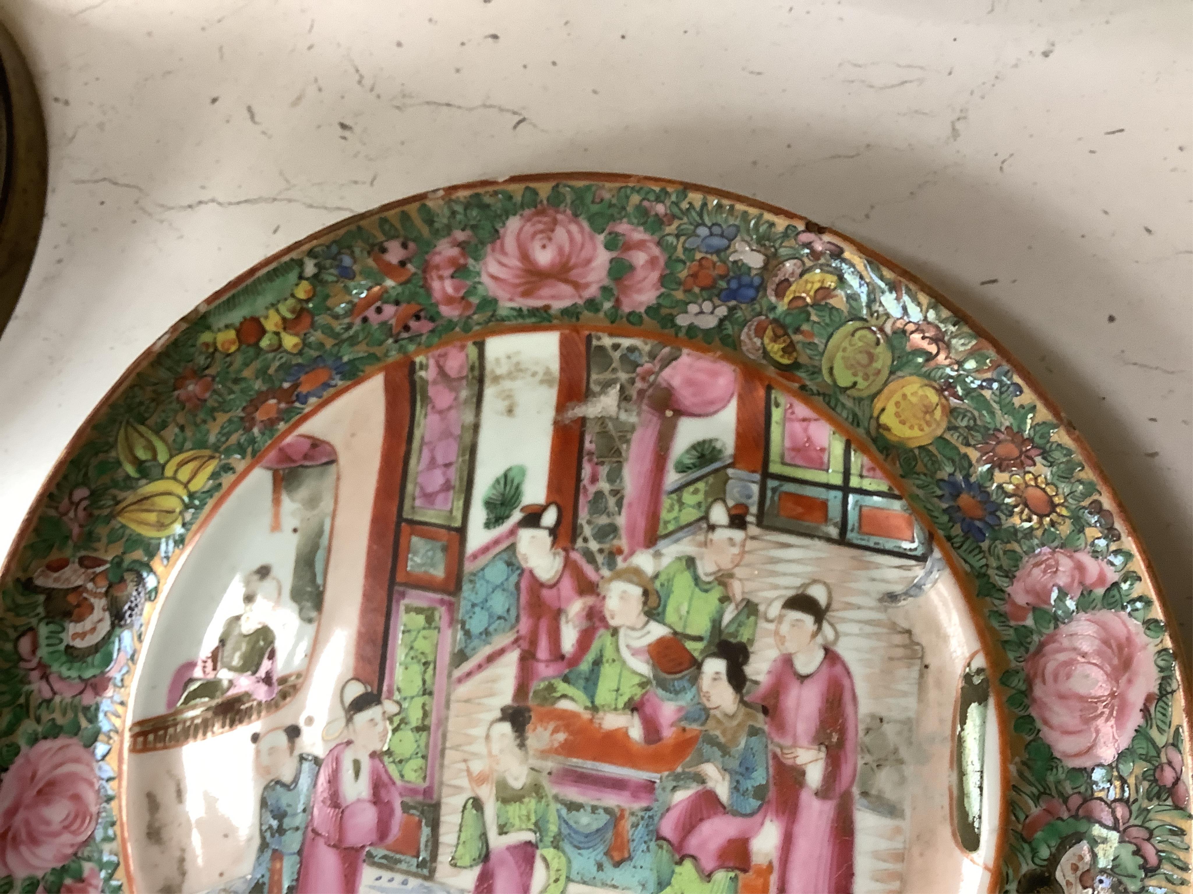 Two 19th century Chinese famille rose plates, largest 26cm